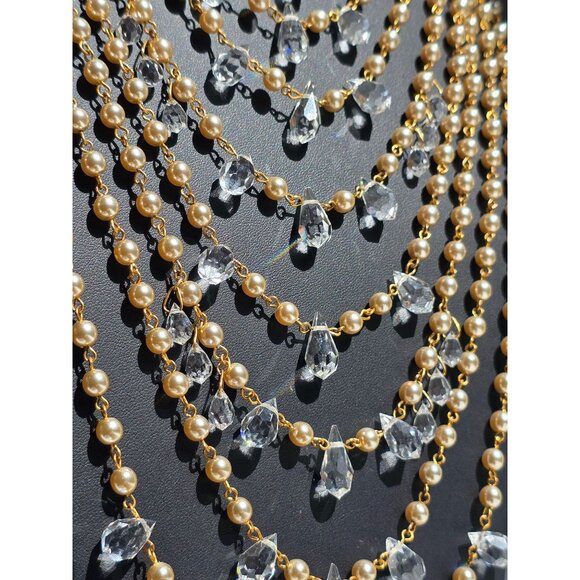Miriam Haskell 8 Tiered Crystal Gold Pearl Runway Showroom Statement Necklace - Picture 16 of 16